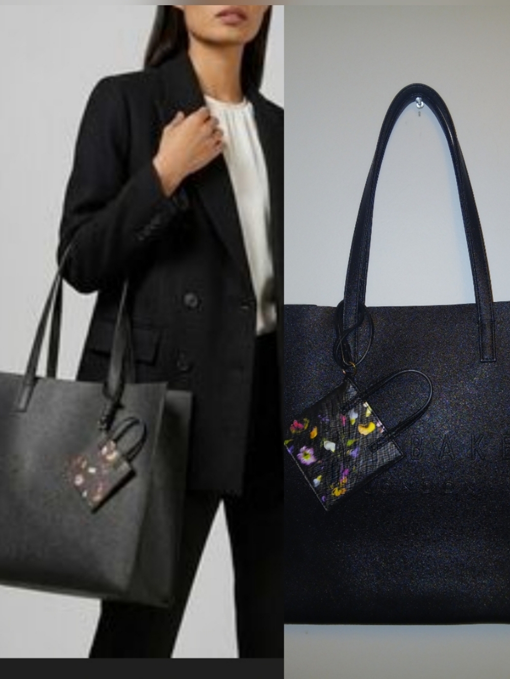 2 Pc Ted Baker The Icon Soocon Embossed Tote & Cardholder Pouch Black, Floral